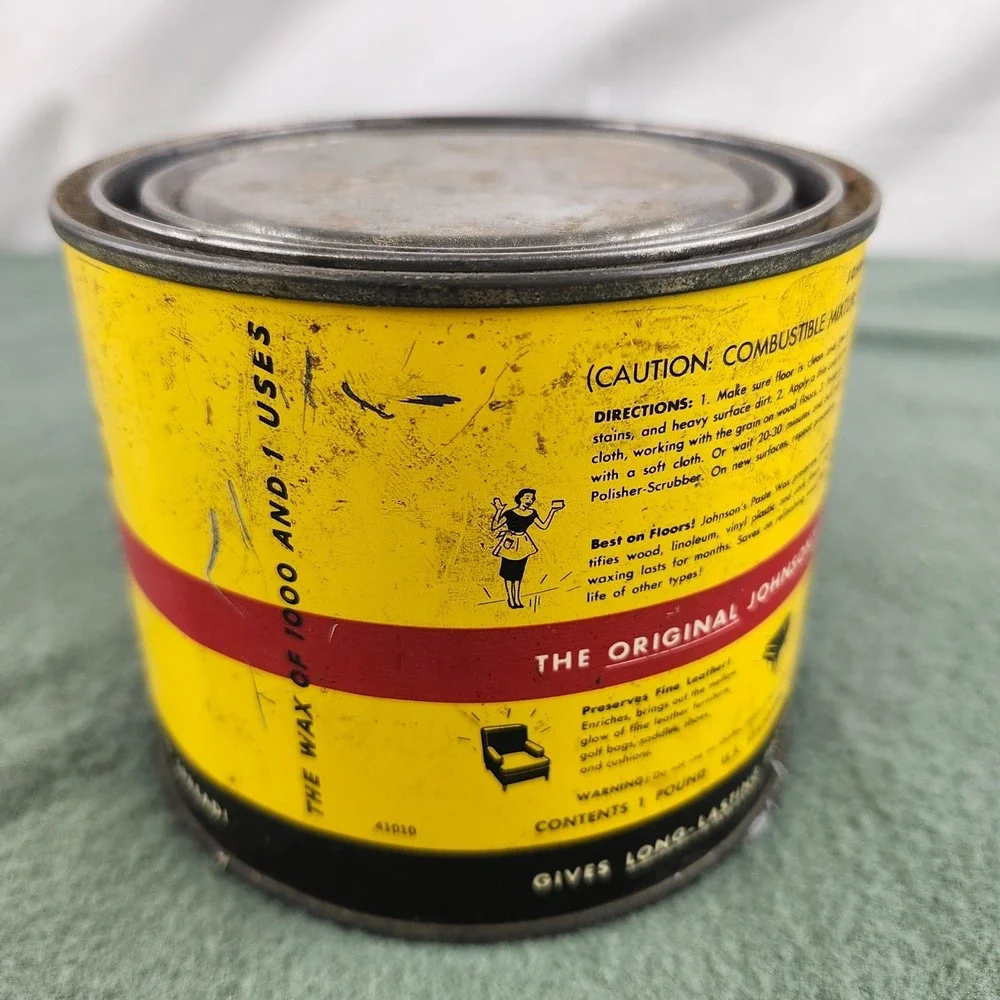 Vintage Johnson's Paste Wax Metal Tin 1 Pound Can Advertising Old Cleaner